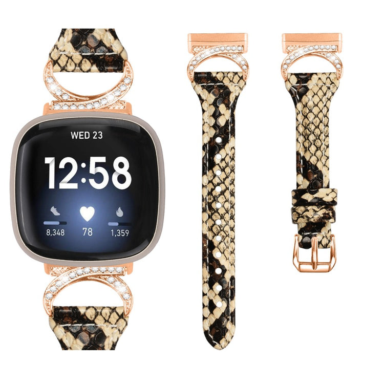 Kønt Ægte Læder Og Rhinsten Universal Rem passer til Fitbit Smartwatch - Sort#serie_4