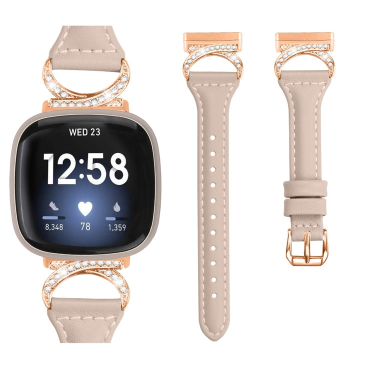 Kønt Ægte Læder Og Rhinsten Universal Rem passer til Fitbit Smartwatch - Orange#serie_5