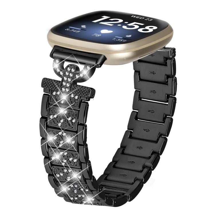 Metal Og Rhinsten Universal Rem passer til Fitbit Sense 2 / Fitbit Versa 4 - Sort#serie_2