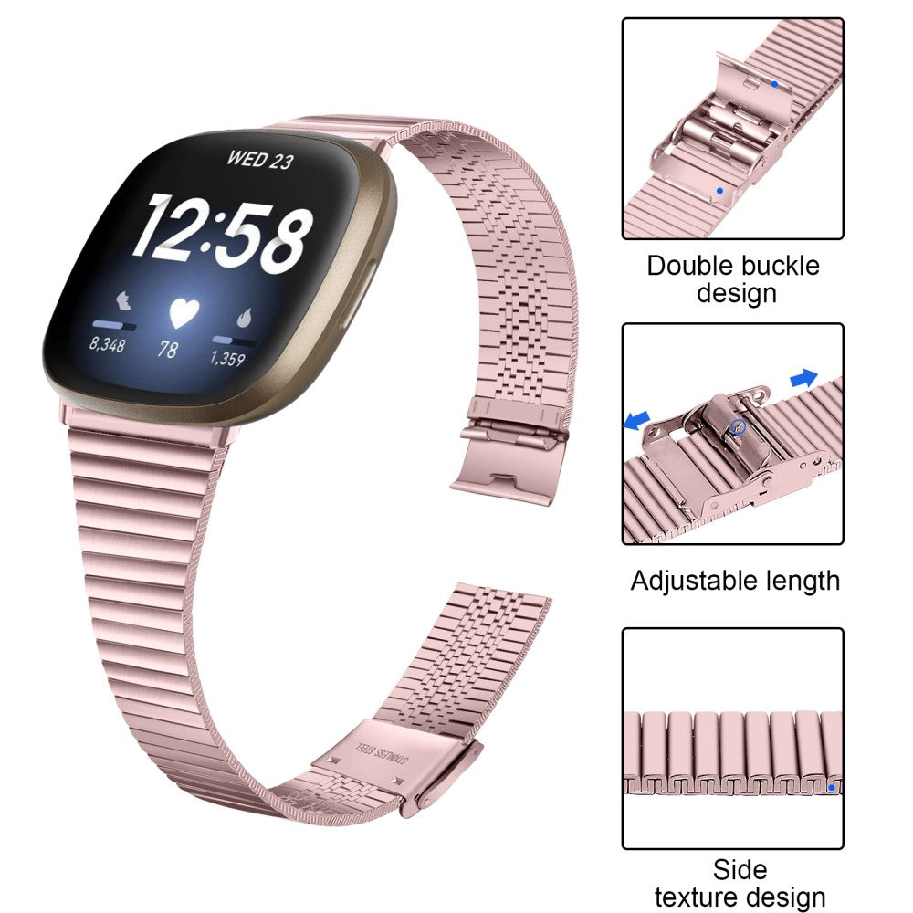Yndigt Metal Universal Rem passer til Fitbit Sense 2 / Fitbit Versa 4 - Pink#serie_3