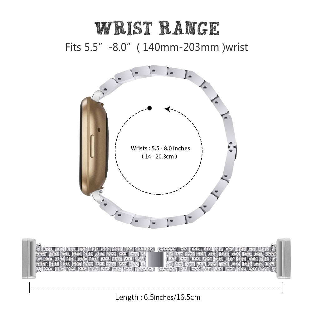 Metal Og Rhinsten Universal Rem passer til Fitbit Sense 2 / Fitbit Versa 4 - Sølv#serie_4