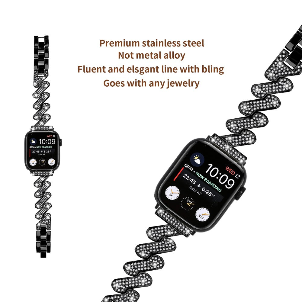 Metal Og Rhinsten Universal Rem passer til Fitbit Sense 2 / Fitbit Versa 4 - Sort#serie_1