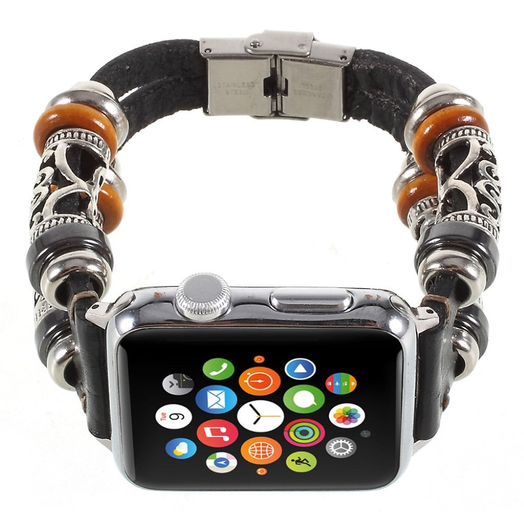 Fint Apple Watch Series 1-3 38mm Ægte læder og Metal Rem - Sort#serie_2
