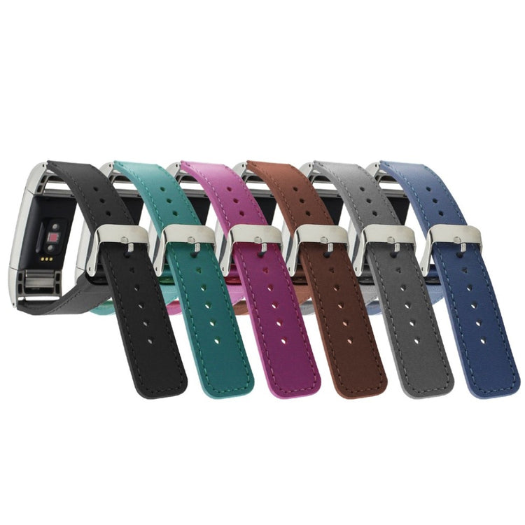 Super holdbart Fitbit Charge 2 Ægte læder Rem - Sort#serie_6