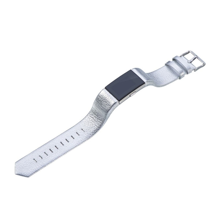 Vildt holdbart Fitbit Charge 2 Ægte læder Rem - Sølv#serie_8