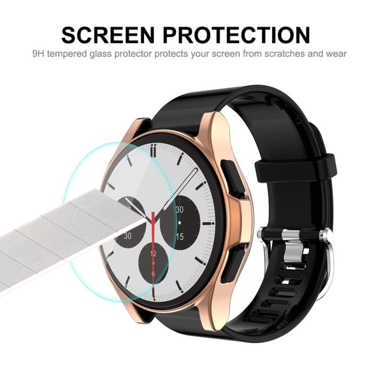 Beskyttende Samsung Galaxy Watch 4 Classic (46mm) Cover med Skærmbeskytter i Silikone og Hærdet Glas - Pink#serie_5