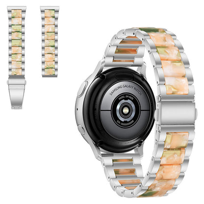 22mm Universal jazzy three bead resin stainless steel watch strap - Silver / Pink Green#serie_12