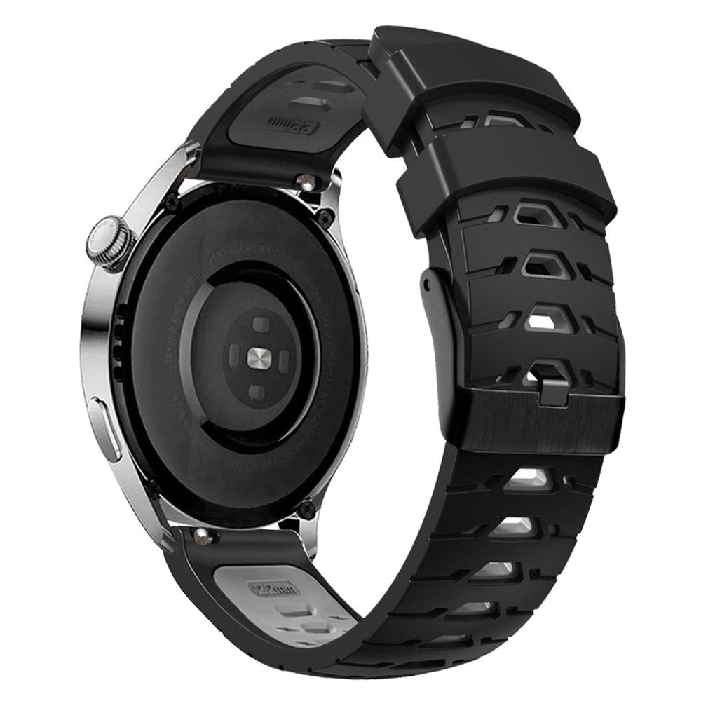 Universal dual color trapezoid holes silicone watch strap - Black / Grey#serie_3