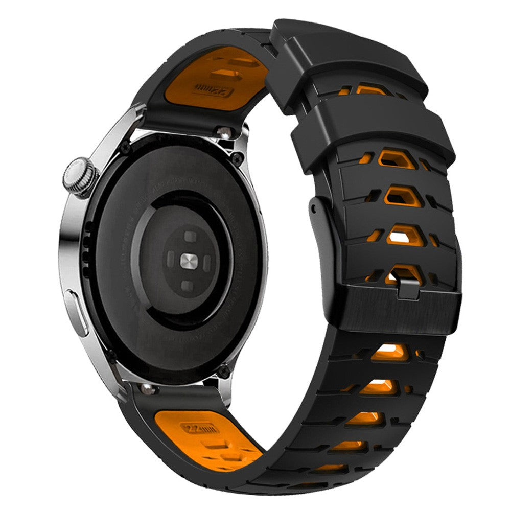 Universal dual color trapezoid holes silicone watch strap - Black / Orange#serie_7
