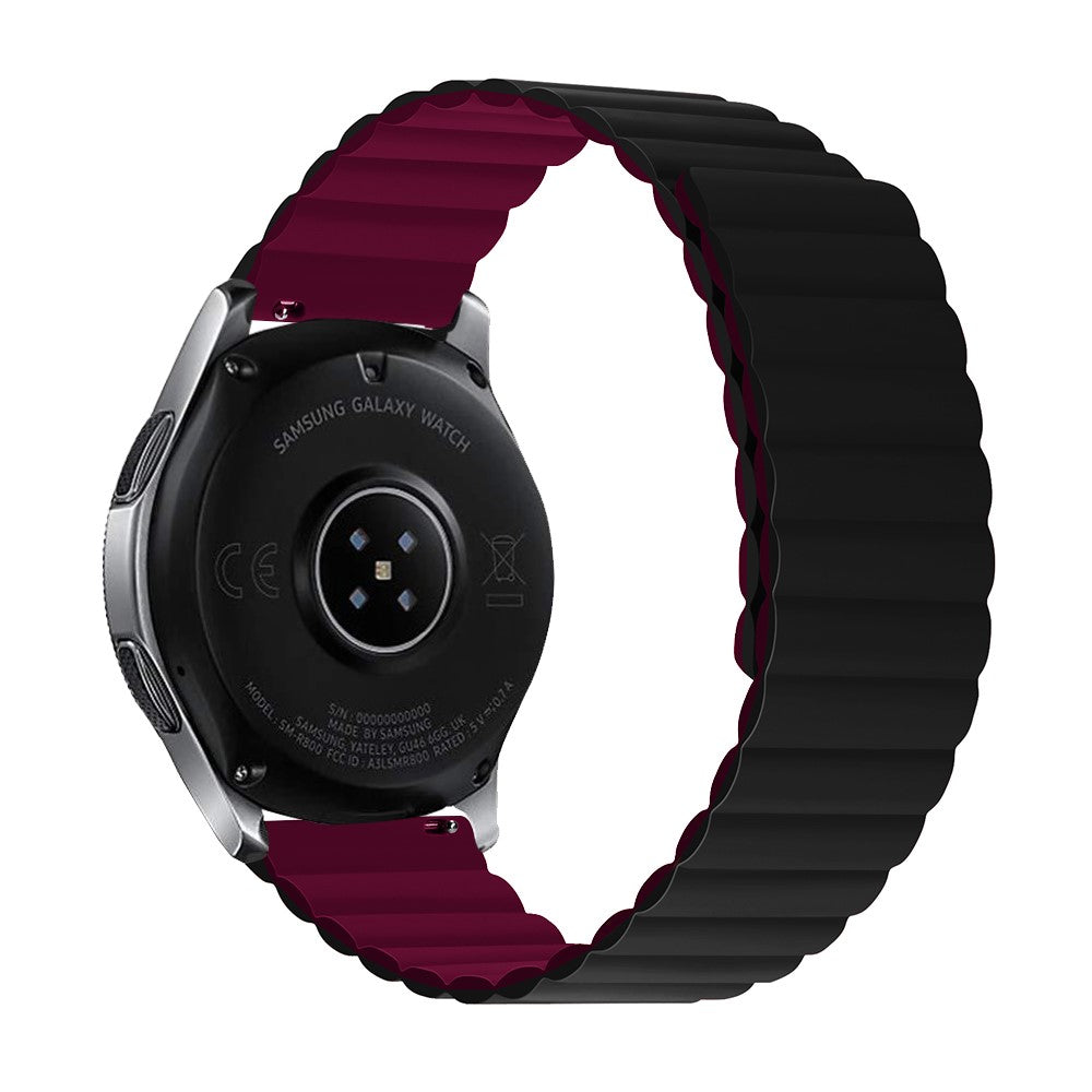 22mm Universal silicone watch strap - Black / Wine Red Size: S#serie_5