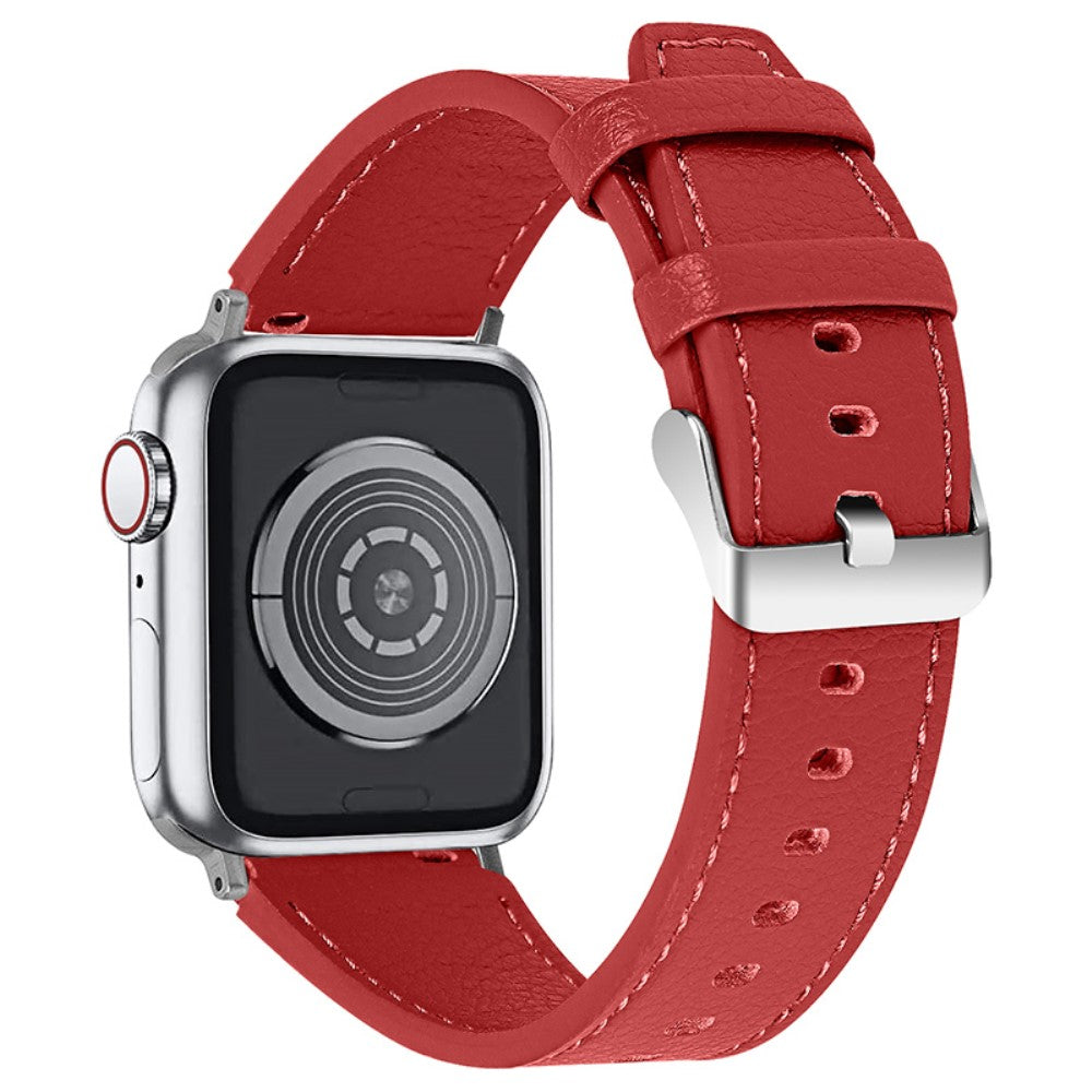 Meget skøn Apple Watch Series 7 41mm Ægte læder Rem - Rød#serie_4