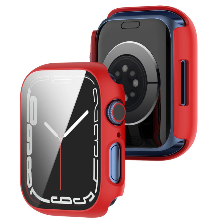Fint Apple Watch Series 7 41mm Cover med Skærmbeskytter i Plastik og Hærdet Glas - Rød#serie_4