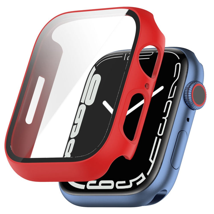 Fint Apple Watch Series 7 41mm Cover med Skærmbeskytter i Plastik og Hærdet Glas - Rød#serie_4