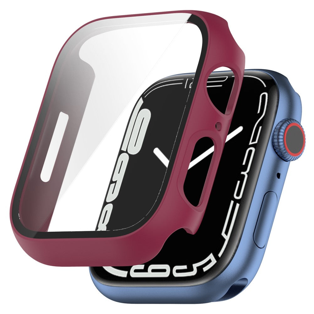 Fint Apple Watch Series 7 41mm Cover med Skærmbeskytter i Plastik og Hærdet Glas - Rød#serie_5