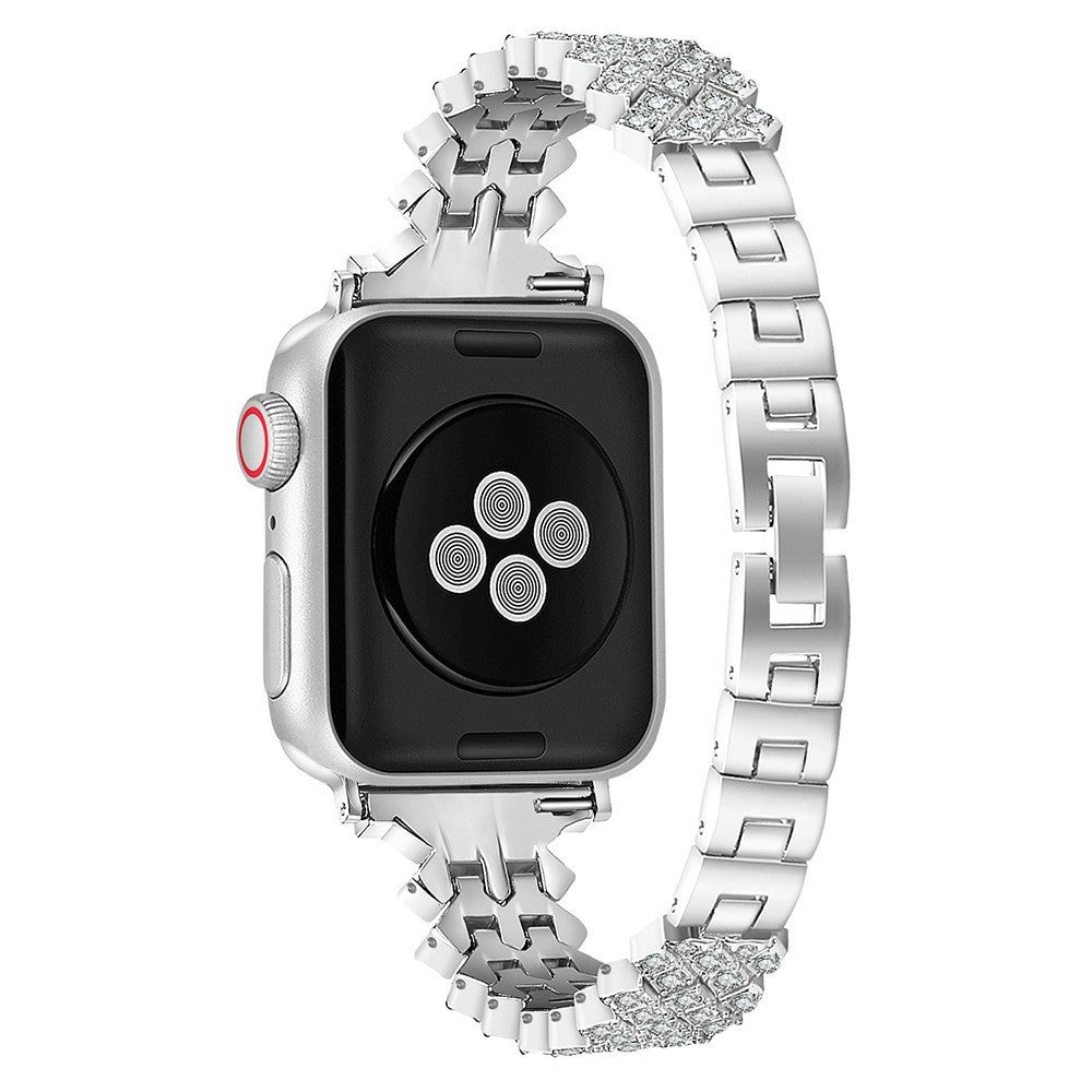 Smuk Apple Watch Series 7 41mm Metal og Rhinsten Rem - Sølv#serie_4