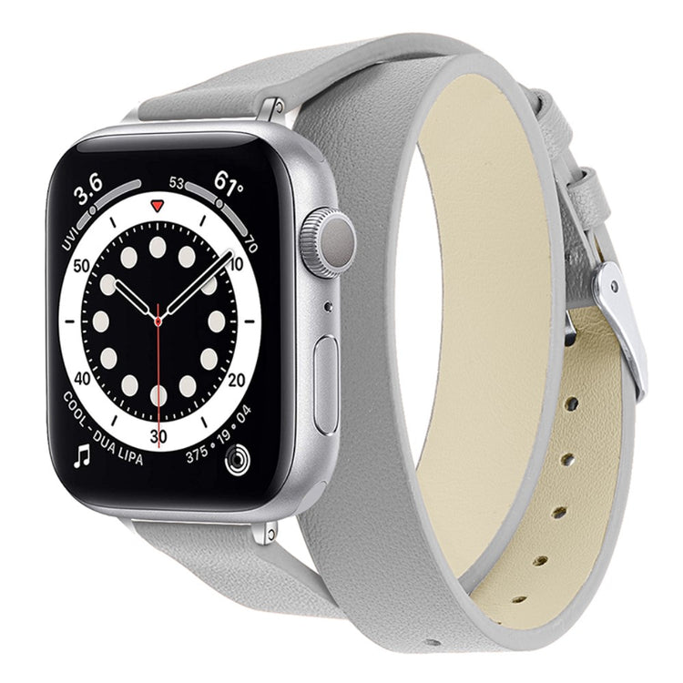 Mega skøn Apple Watch Series 7 41mm Ægte læder Rem - Sølv#serie_5