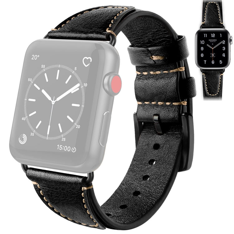 Mega skøn Apple Watch Series 7 41mm Ægte læder Rem - Sort#serie_4