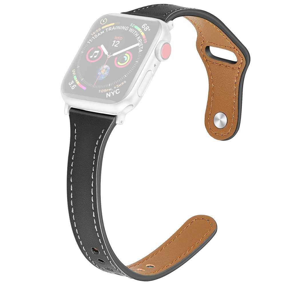 Vildt slidstærk Apple Watch Series 7 41mm Ægte læder Rem - Størrelse: L - Sort#serie_1
