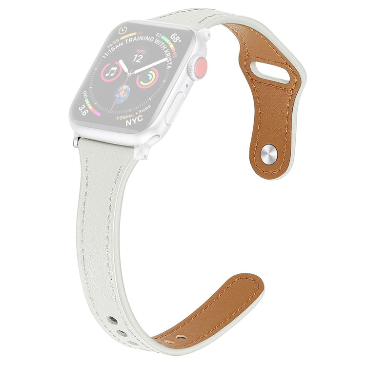 Vildt slidstærk Apple Watch Series 7 41mm Ægte læder Rem - Størrelse: L - Hvid#serie_2