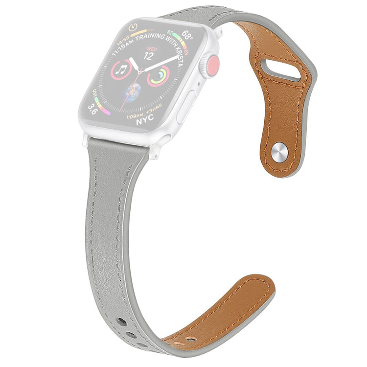 Vildt slidstærk Apple Watch Series 7 41mm Ægte læder Rem - Størrelse: L - Sølv#serie_7