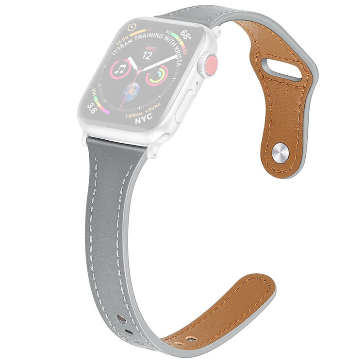 Vildt slidstærk Apple Watch Series 7 41mm Ægte læder Rem - Størrelse: L - Sølv#serie_8