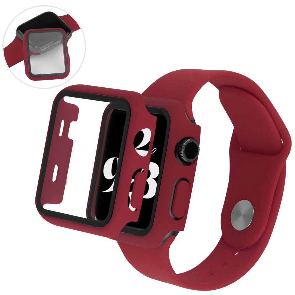 Apple Watch Series 7 41mm Silikone Cover med Rem og Hærdet Glas - Rød#serie_1