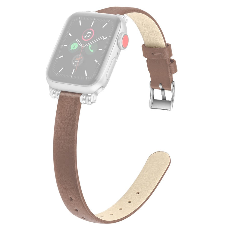 Mega sejt Apple Watch Series 7 41mm Ægte læder Rem - Størrelse: L - Sølv#serie_4