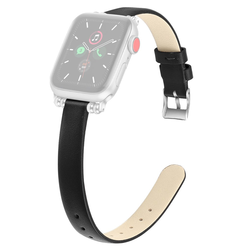 Mega sejt Apple Watch Series 7 41mm Ægte læder Rem - Størrelse: L - Sort#serie_6