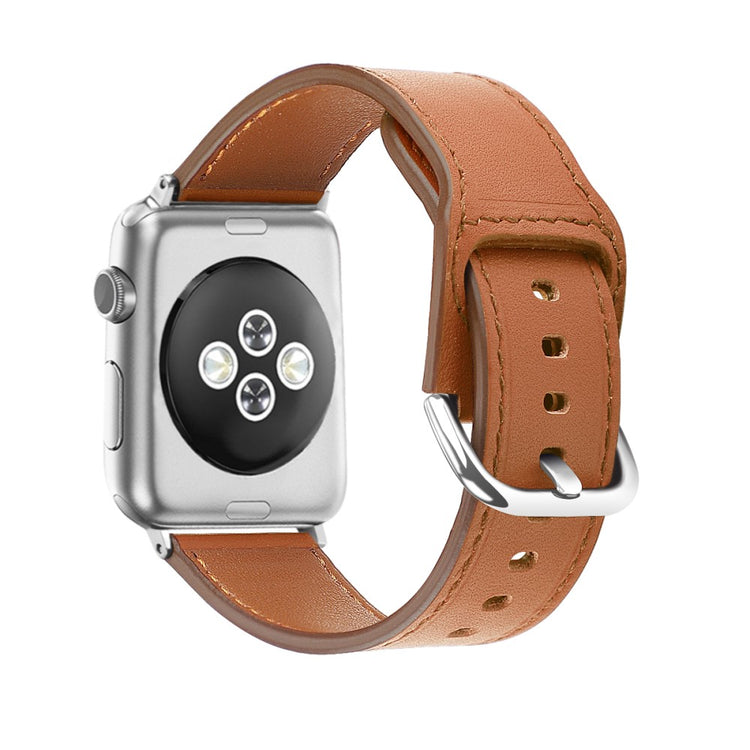 Meget komfortabel Apple Watch Series 7 41mm Ægte læder Rem - Størrelse: S - Brun#serie_1