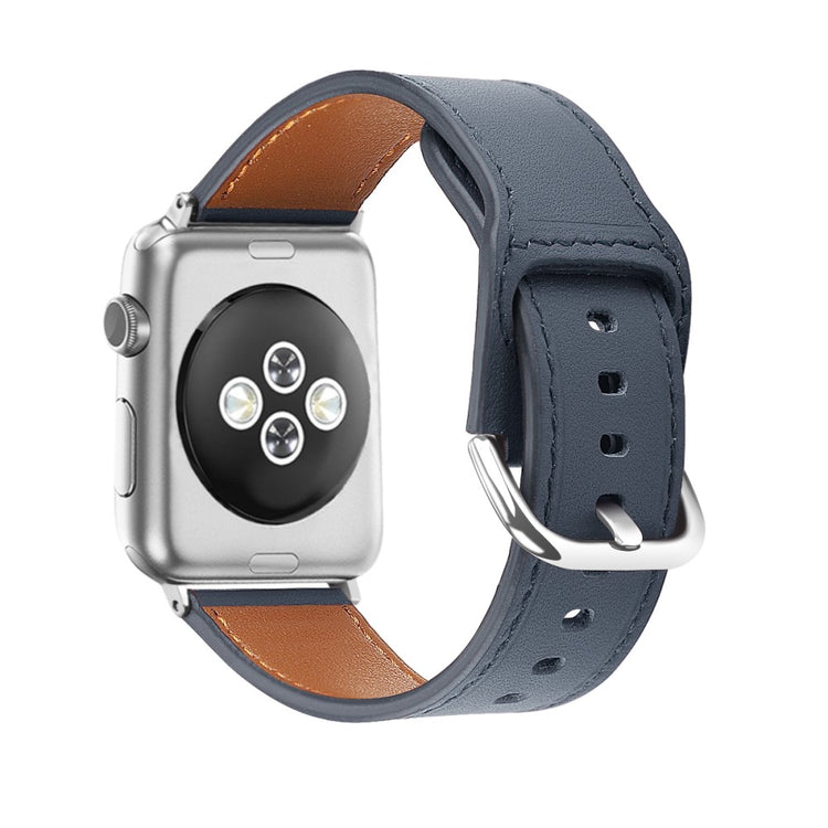 Meget komfortabel Apple Watch Series 7 41mm Ægte læder Rem - Størrelse: S - Blå#serie_2