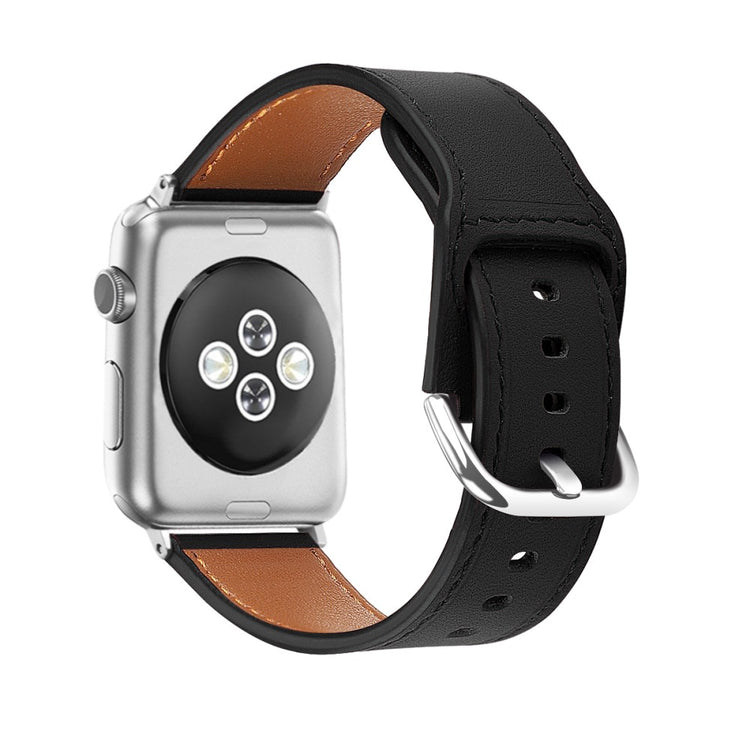 Meget komfortabel Apple Watch Series 7 41mm Ægte læder Rem - Størrelse: S - Sort#serie_3