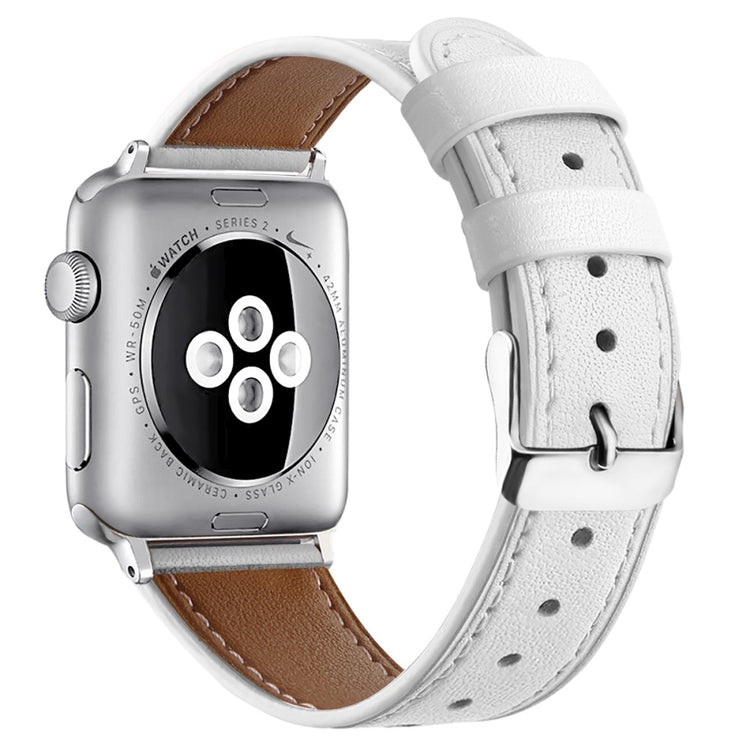 Super slidstærk Apple Watch Series 7 41mm Ægte læder Rem - Hvid#serie_2
