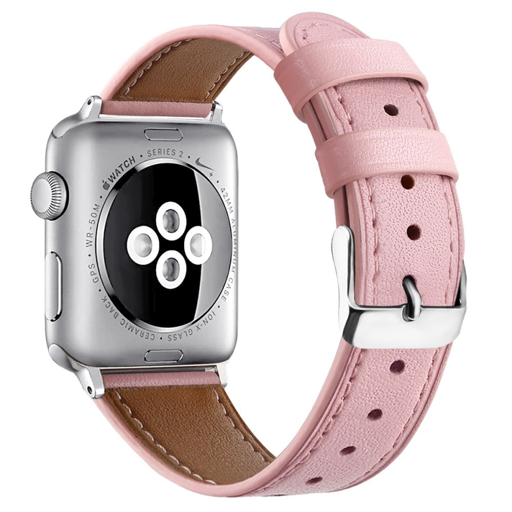 Super slidstærk Apple Watch Series 7 41mm Ægte læder Rem - Pink#serie_3