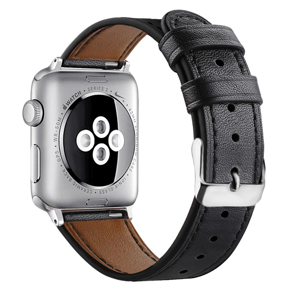 Super slidstærk Apple Watch Series 7 41mm Ægte læder Rem - Sort#serie_4