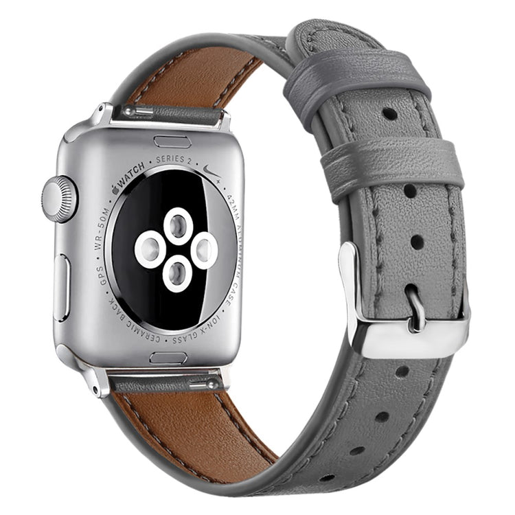 Super slidstærk Apple Watch Series 7 41mm Ægte læder Rem - Sølv#serie_7