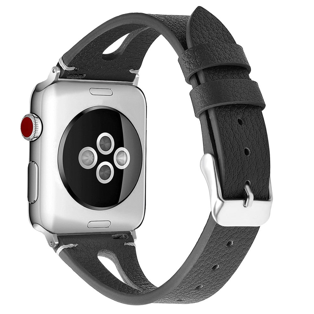 Rigtigt fint Apple Watch Series 7 41mm Ægte læder Rem - Sort#serie_1