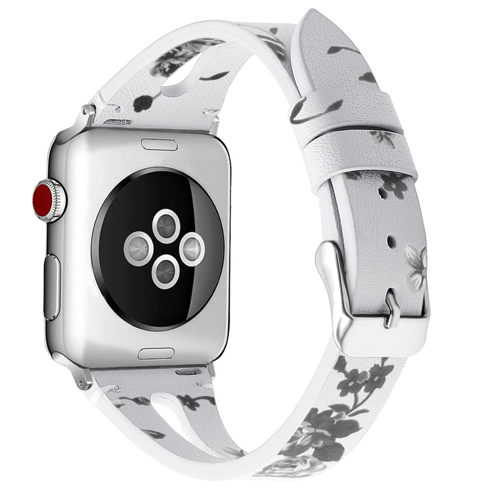 Rigtigt fint Apple Watch Series 7 41mm Ægte læder Rem - Sølv#serie_2