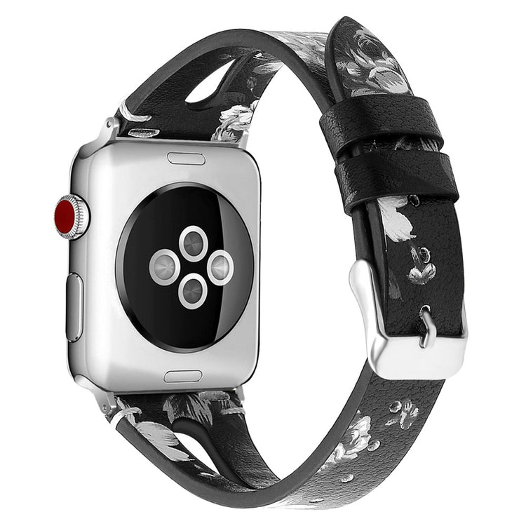 Rigtigt fint Apple Watch Series 7 41mm Ægte læder Rem - Sølv#serie_7