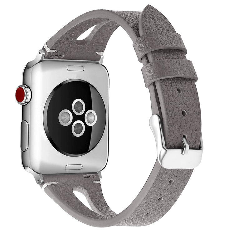 Rigtigt fint Apple Watch Series 7 41mm Ægte læder Rem - Sølv#serie_8