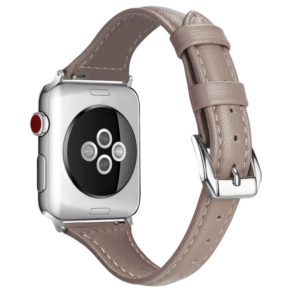 Meget fantastisk Apple Watch Series 7 41mm Ægte læder Rem - Størrelse: L - Sølv#serie_7