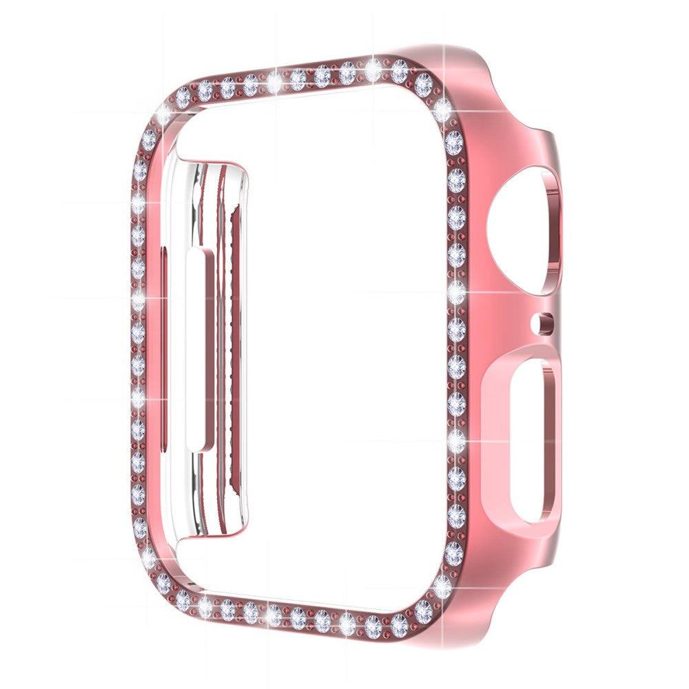 Beskyttende Apple Watch Series 7 41mm Cover med Skærmbeskytter i Plastik og Rhinsten - Pink#serie_1
