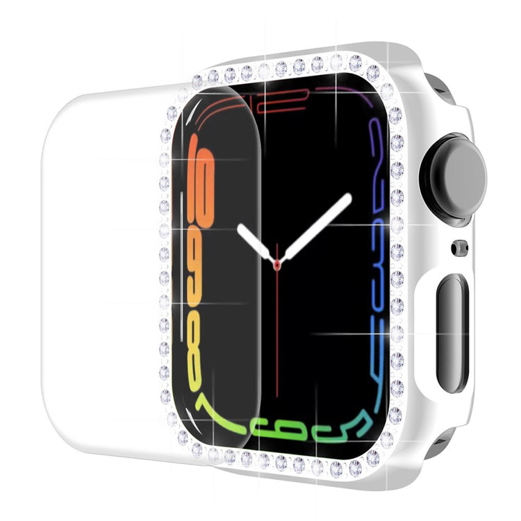Beskyttende Apple Watch Series 7 41mm Cover med Skærmbeskytter i Plastik og Rhinsten - Sølv#serie_4