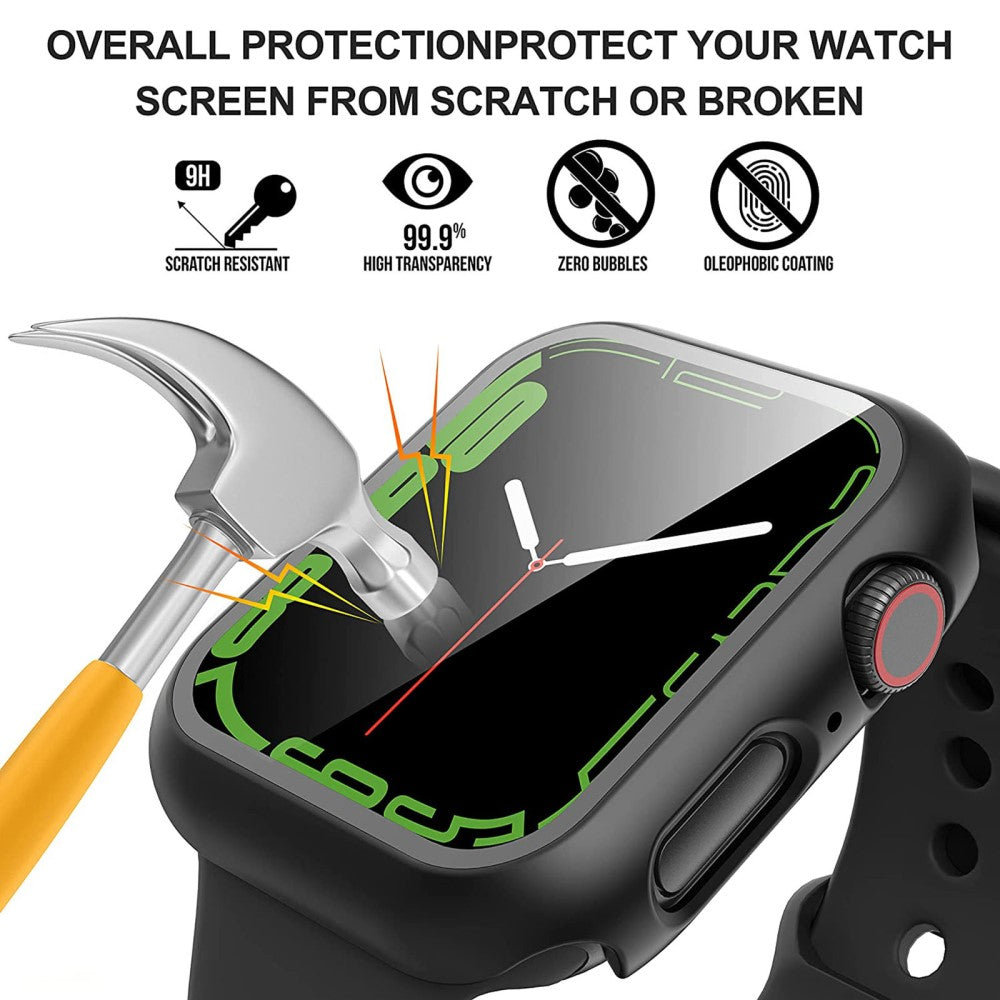 Rigtigt Fed Apple Watch Series 7 41mm Cover med Skærmbeskytter i Plastik og Hærdet Glas - Gennemsigtig#serie_1