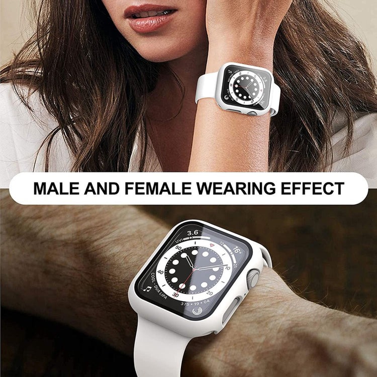 Rigtigt Fed Apple Watch Series 7 41mm Cover med Skærmbeskytter i Plastik og Hærdet Glas - Hvid#serie_2