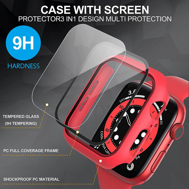 Rigtigt Fed Apple Watch Series 7 41mm Cover med Skærmbeskytter i Plastik og Hærdet Glas - Rød#serie_3