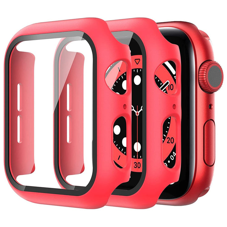 Rigtigt Fed Apple Watch Series 7 41mm Cover med Skærmbeskytter i Plastik og Hærdet Glas - Rød#serie_3