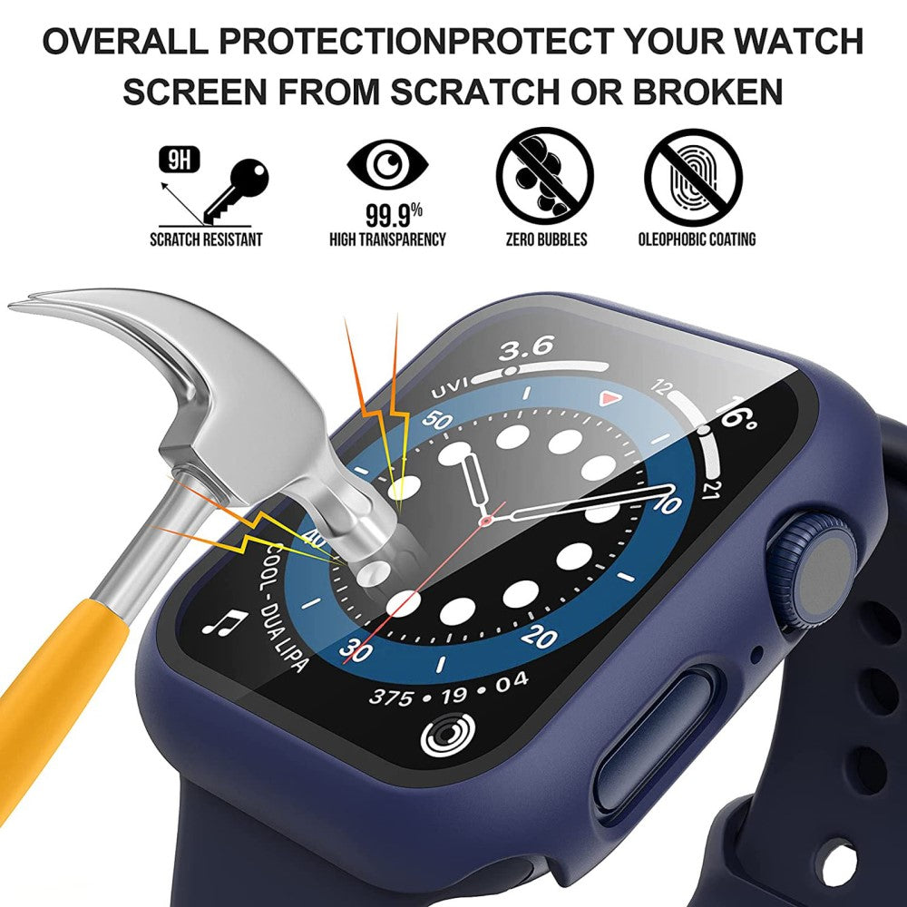 Rigtigt Fed Apple Watch Series 7 41mm Cover med Skærmbeskytter i Plastik og Hærdet Glas - Blå#serie_5