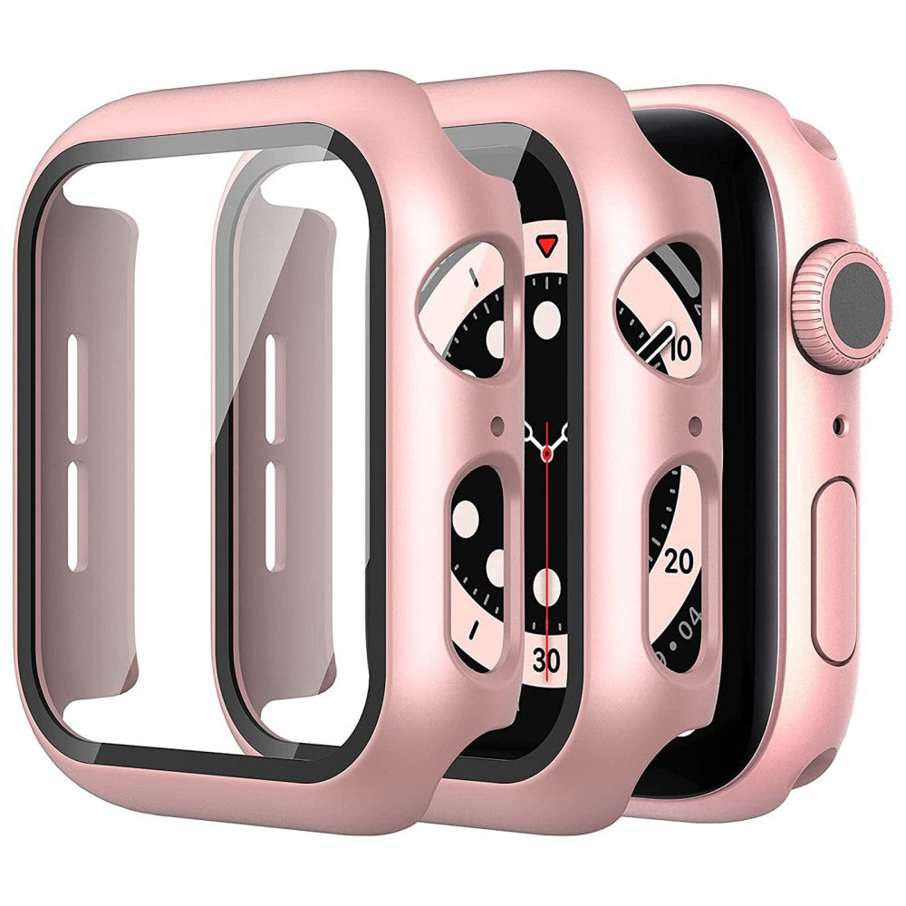 Rigtigt Fed Apple Watch Series 7 41mm Cover med Skærmbeskytter i Plastik og Hærdet Glas - Pink#serie_6
