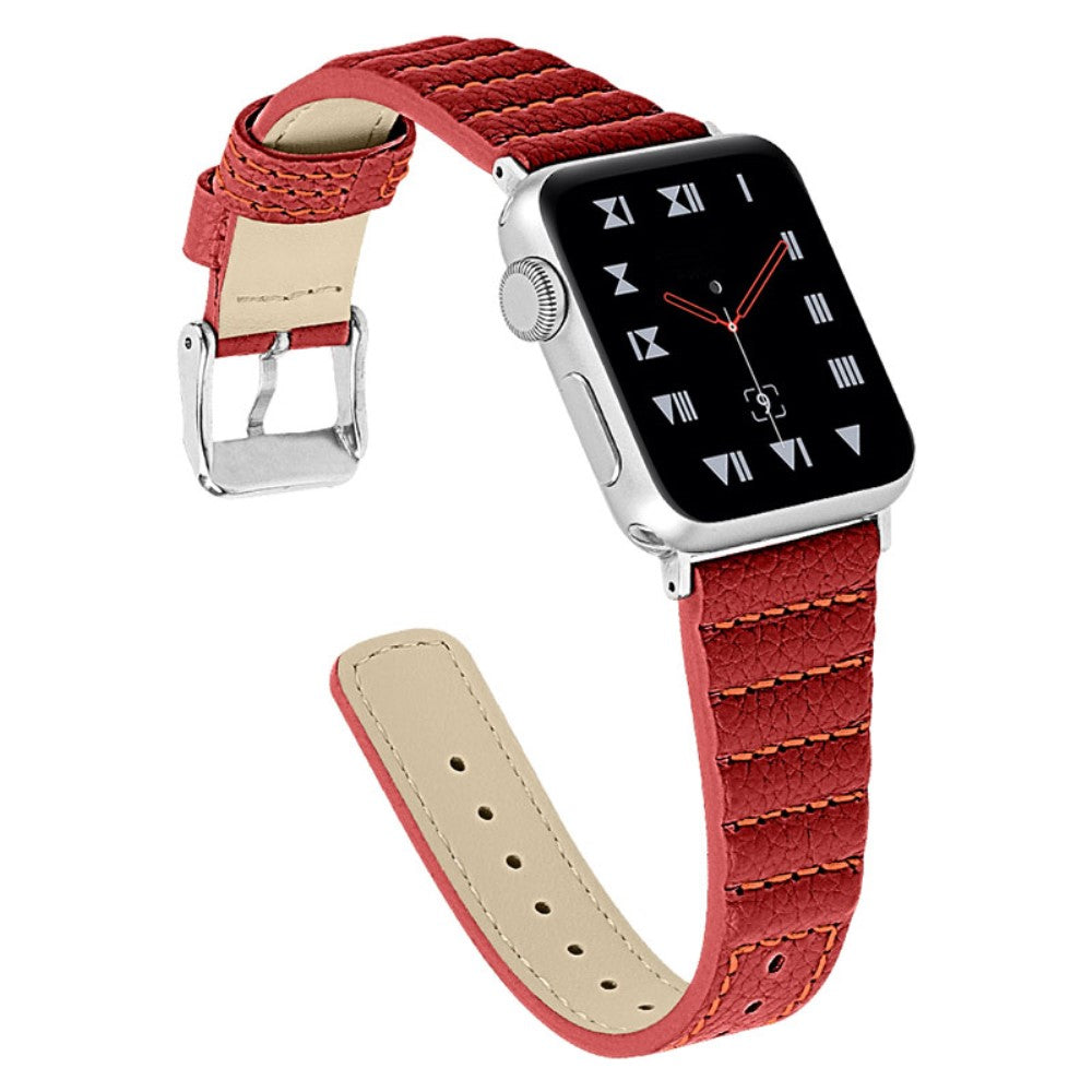 Helt vildt flot Apple Watch Series 7 41mm Ægte læder Rem - Rød#serie_4