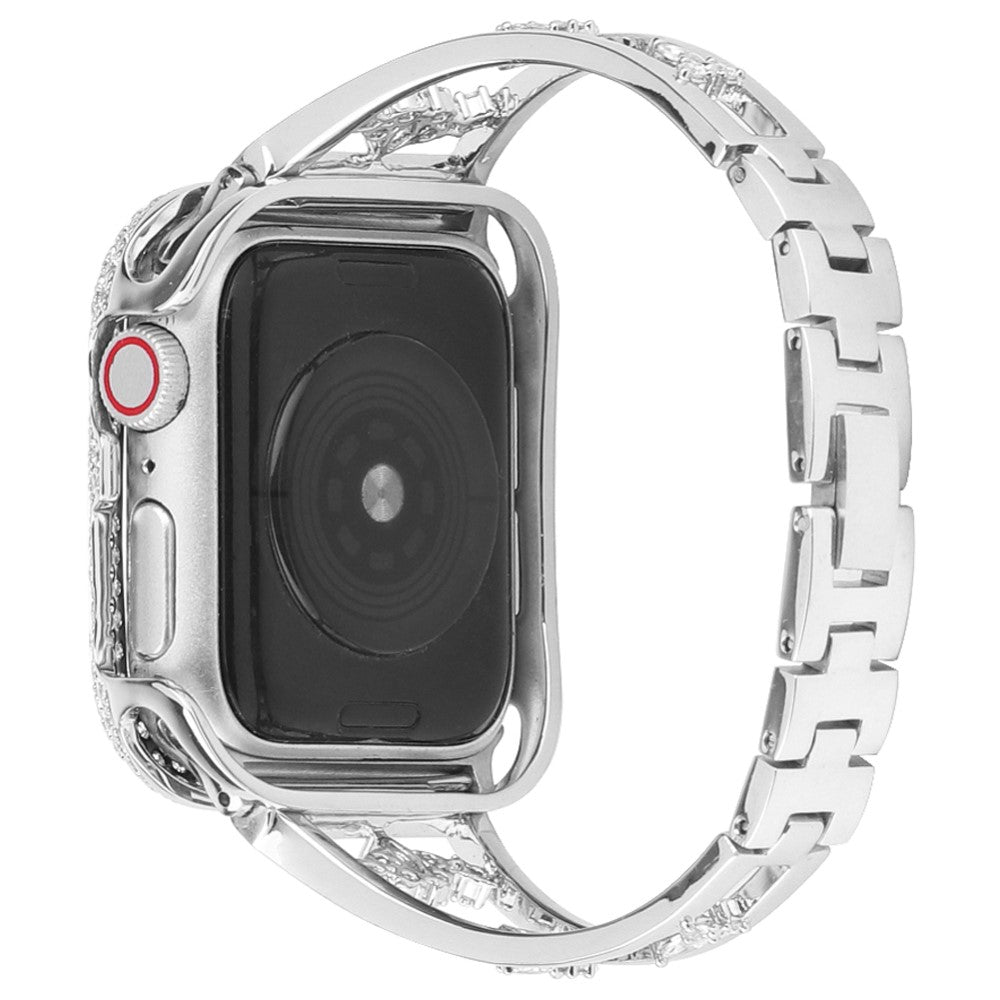 Super smuk Apple Watch Series 7 41mm Metal og Rhinsten Rem - Sølv#serie_3